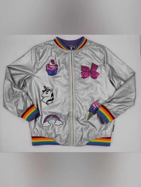 JoJo Siwa Other - JoJo Siwa Nickelodeon Girls Silver Rainbow Sequin Bomber Jacket Size 14/16 XL